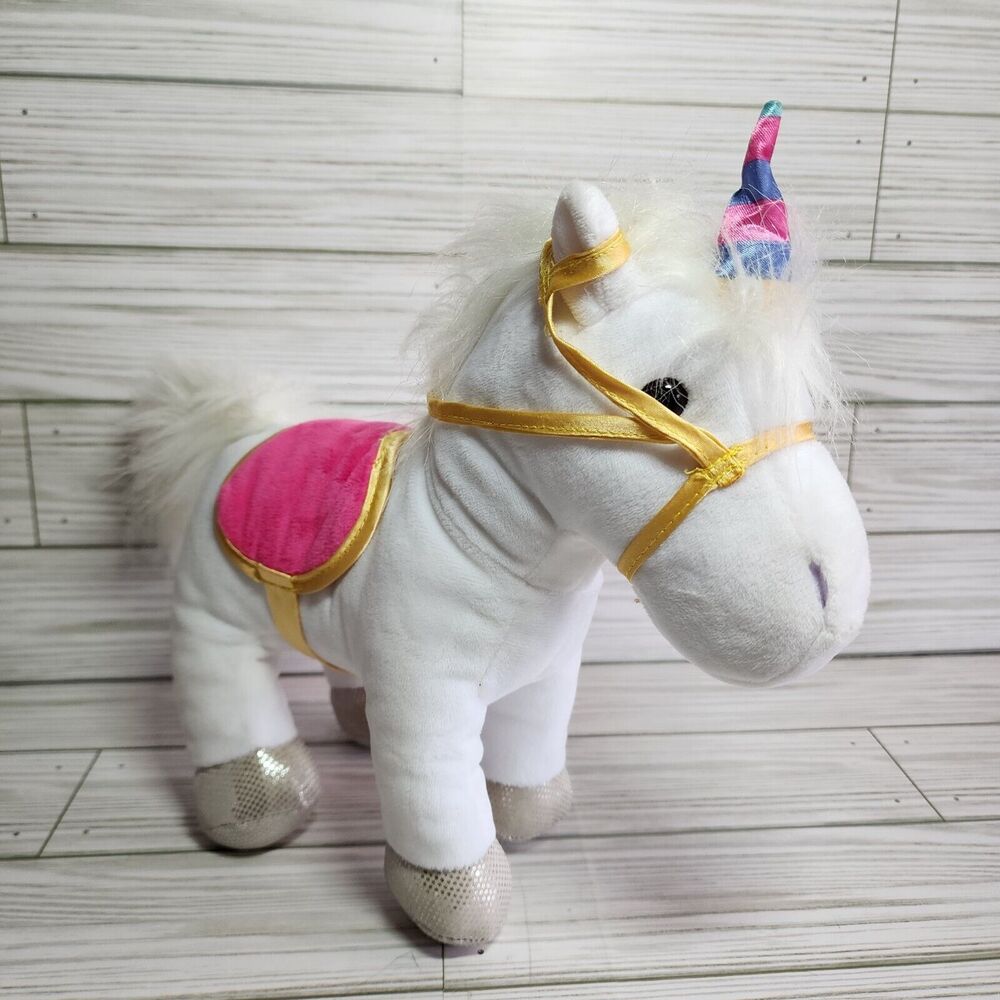 Walmart White Unicorn Plush Pink Saddle Sold Reigns Stands Alone Stuffed Animal